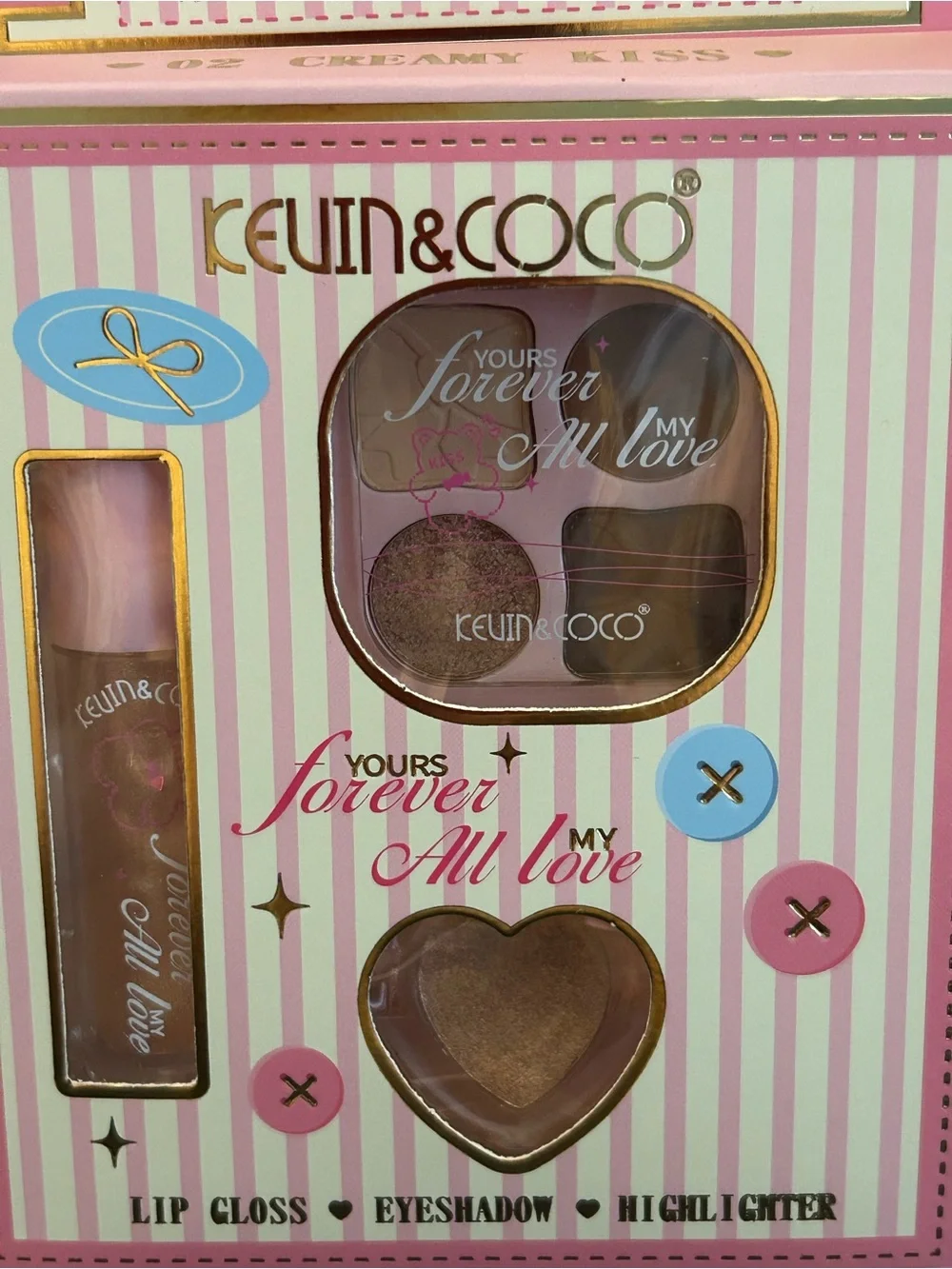 Kevin & Coco Love in Bloom Creamy Lipgloss, Eyeshadow & Highlighter Makeup Kit